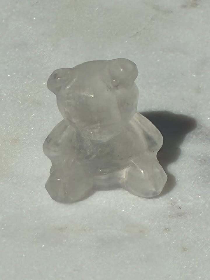 Clear Quartz Hand-Carved Teddy Bear