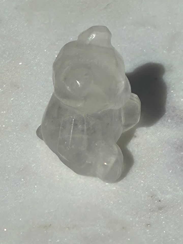Clear Quartz Hand-Carved Teddy Bear