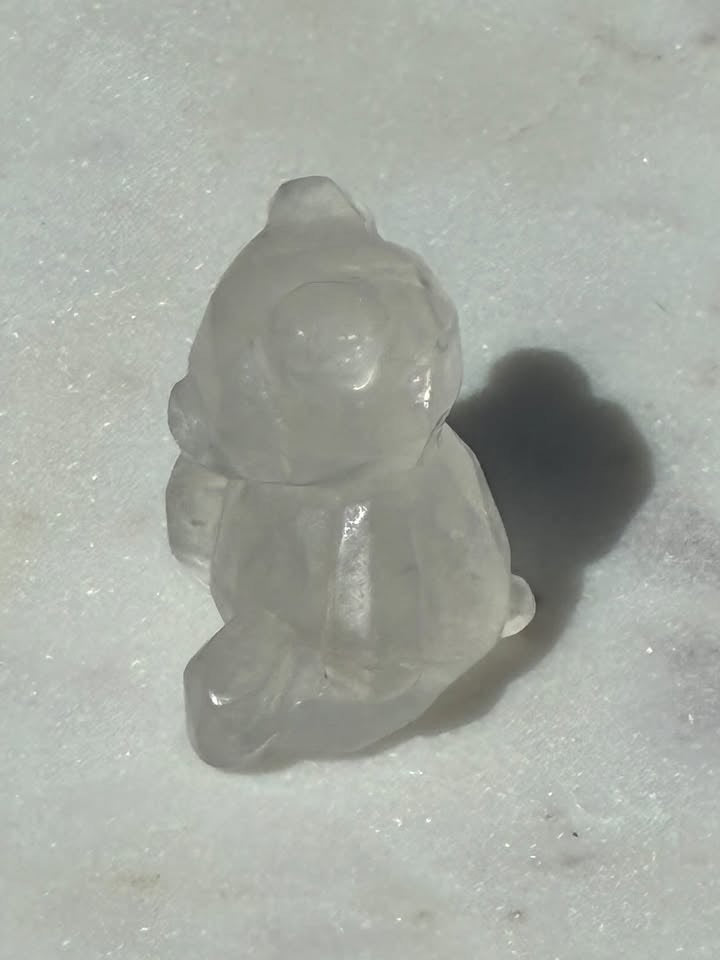 Clear Quartz Hand-Carved Teddy Bear