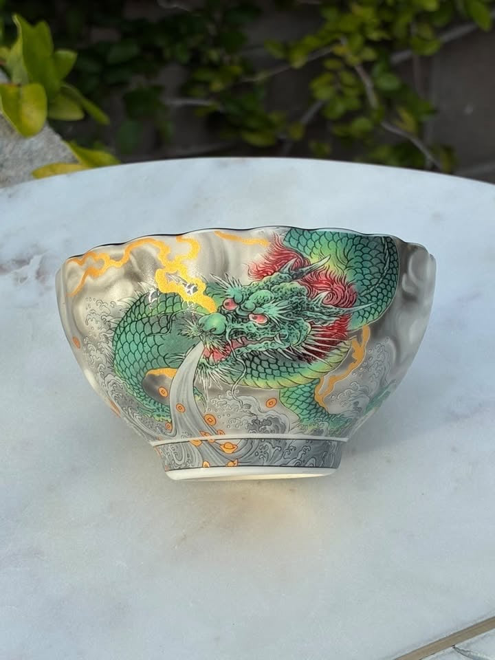 Silver With Blue Dragon Handmaid Jianzhan Teacup