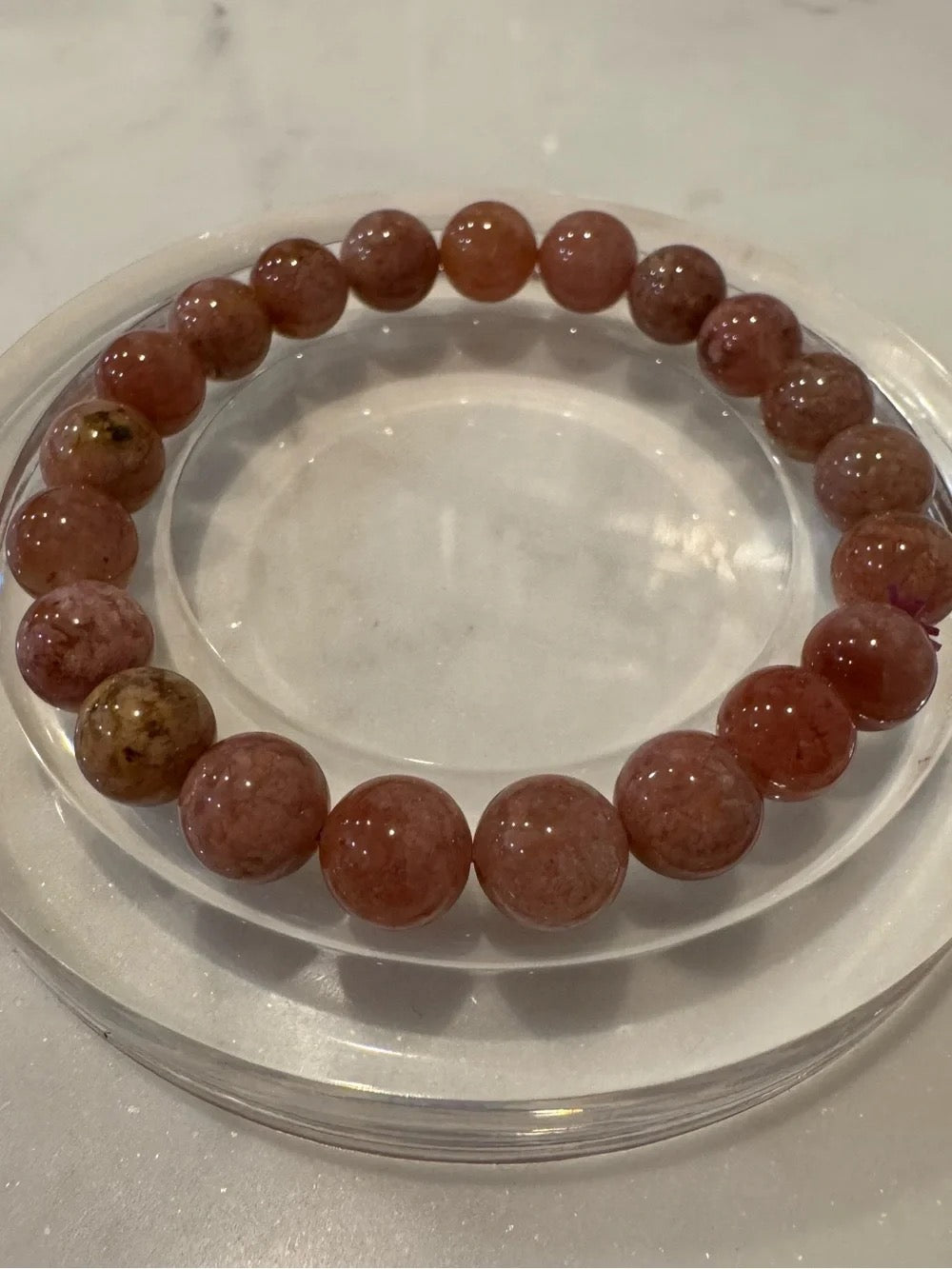 Fish Roe Agate Bead Stretch Bracelet - Pink