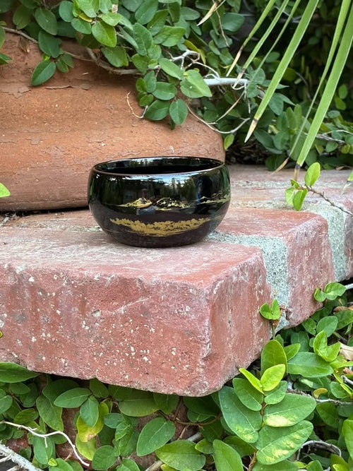 Black Handmade Porcelain Jianzhan Teacup With Gold Leaf