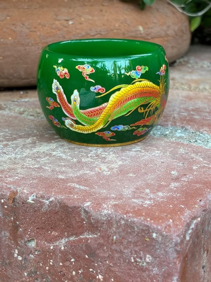 Green Handmade Porcelain Jianzhan Teacup With Dragon