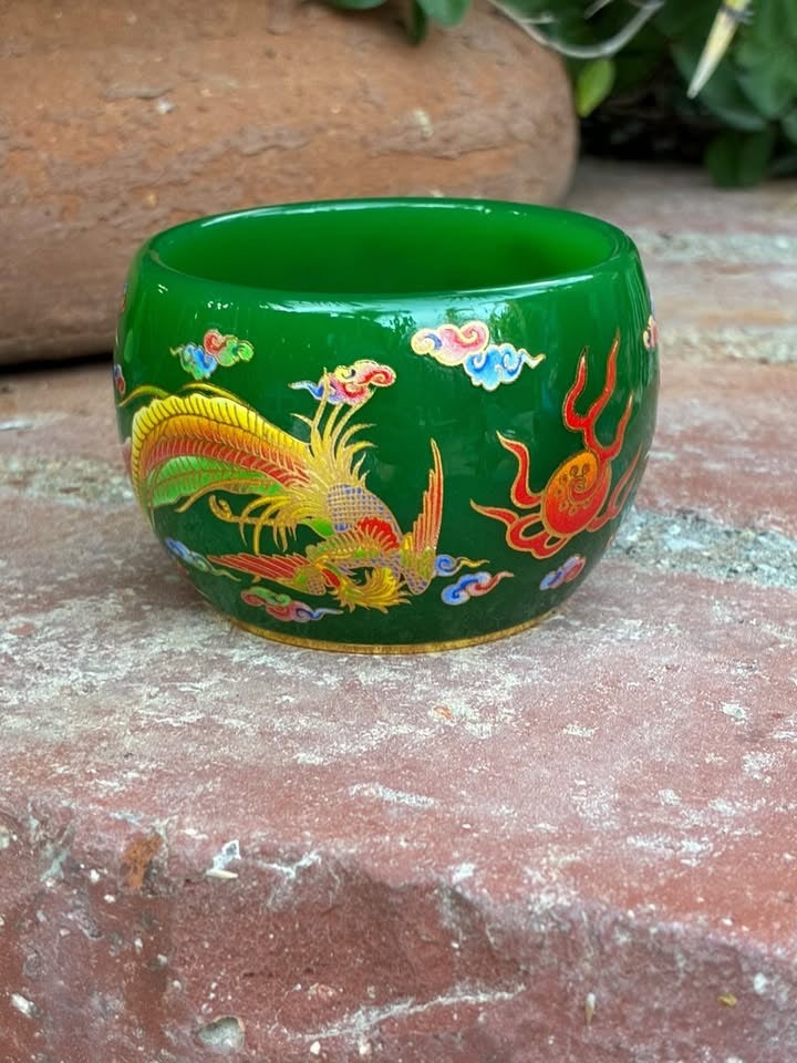 Green Handmade Porcelain Jianzhan Teacup With Dragon