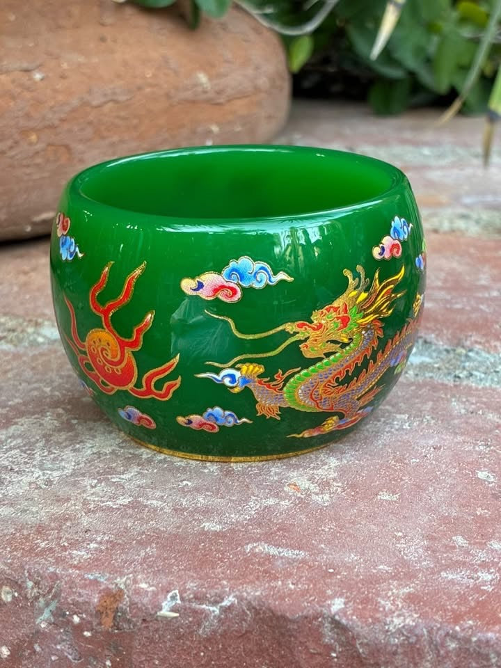 Green Handmade Porcelain Jianzhan Teacup With Dragon