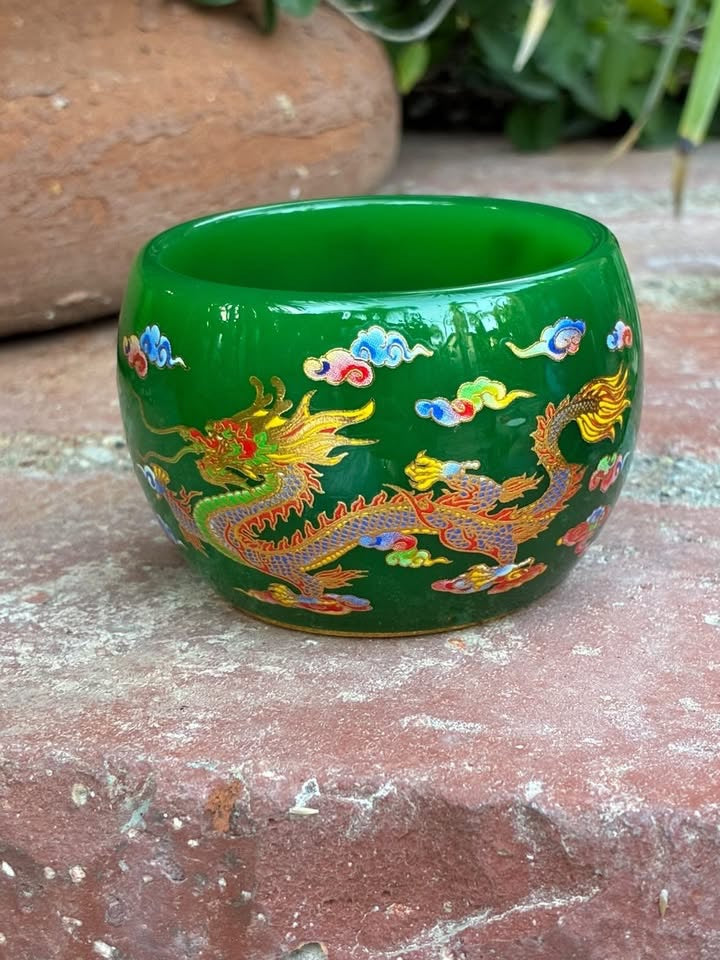 Green Handmade Porcelain Jianzhan Teacup With Dragon