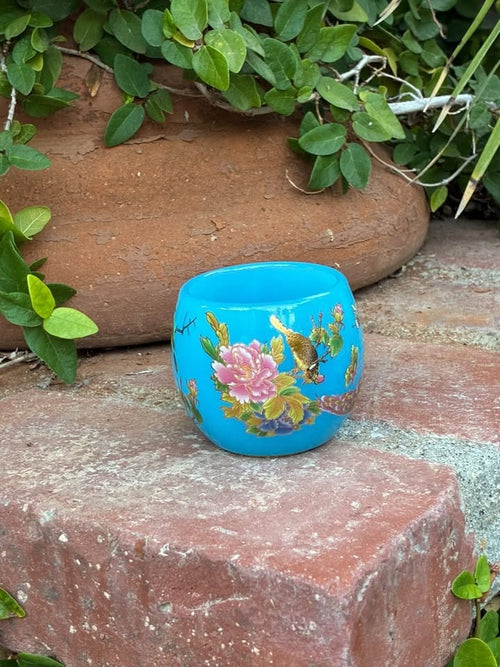 Blue Handmade Porcelain Jianzhan Teacup With Peacock