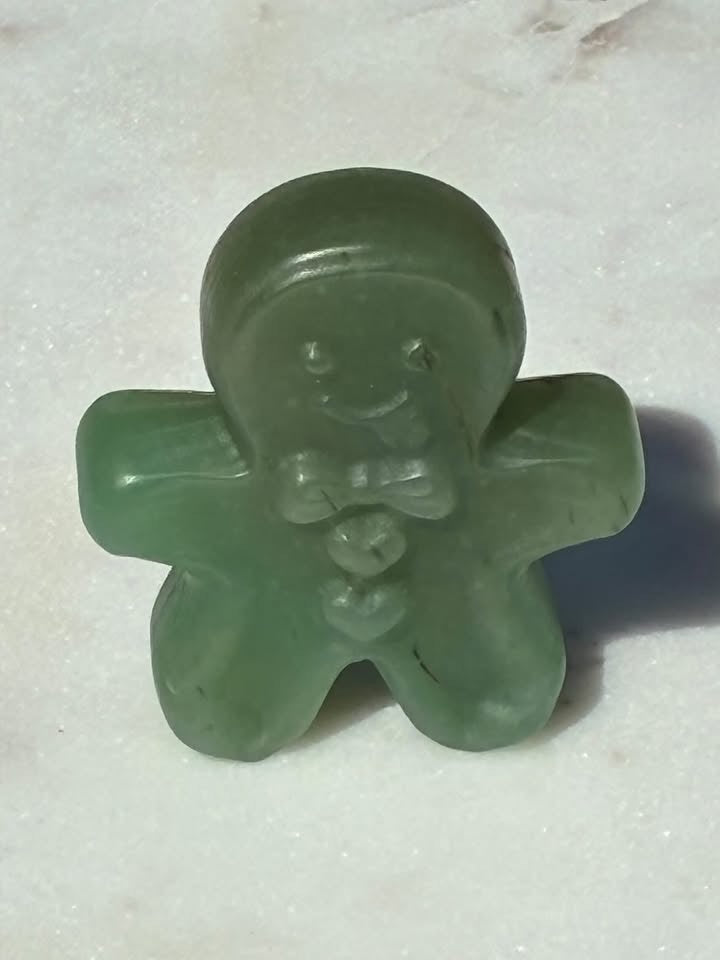Green Jade Hand-Carved Gingerbread Man