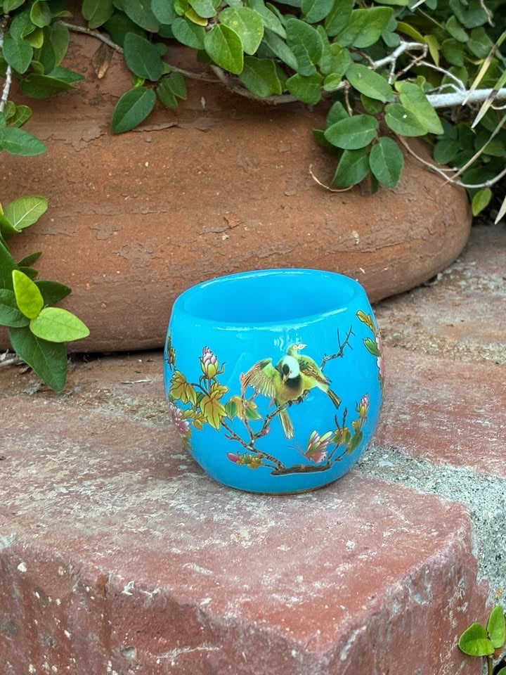 Blue Handmade Porcelain Jianzhan Teacup With Peacock