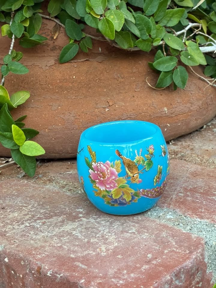 Blue Handmade Porcelain Jianzhan Teacup With Peacock