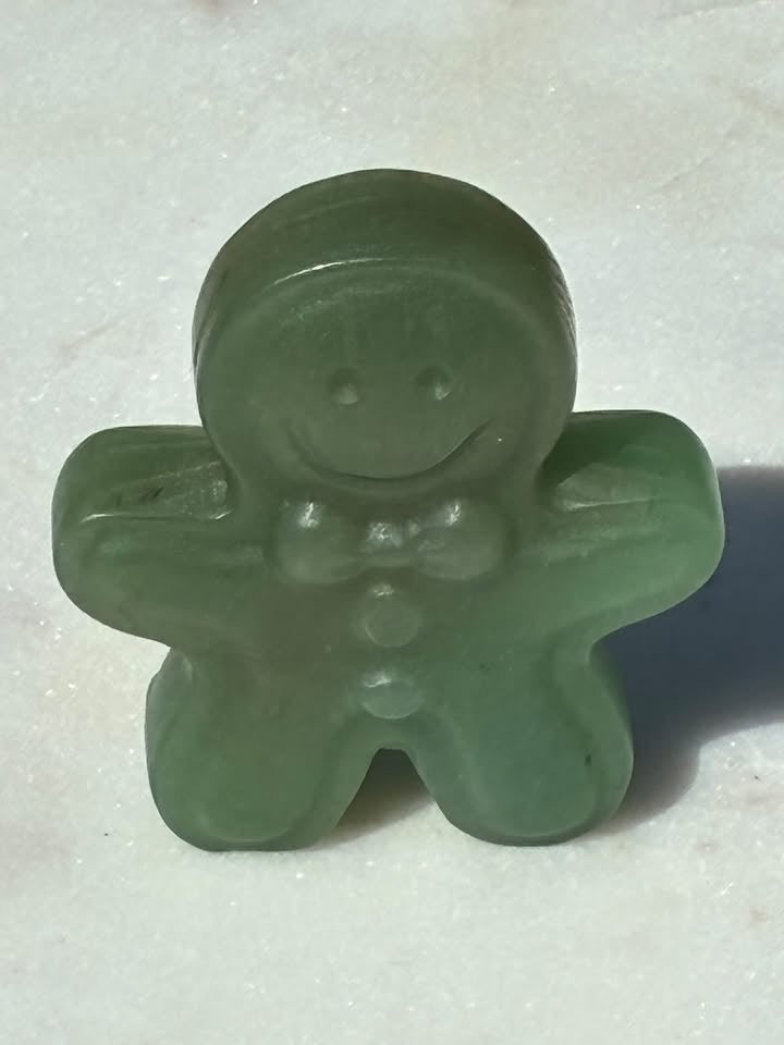 Green Jade Hand-Carved Gingerbread Man