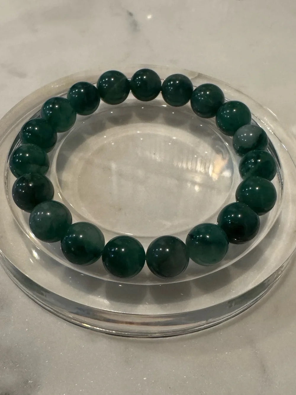 Green African Jade Bead Stretch Bracelet