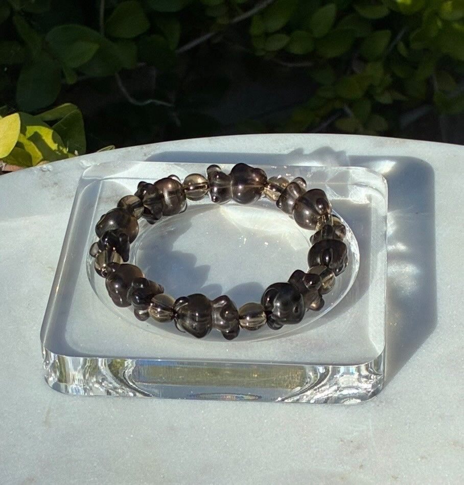 Natural Icy Obsidian Hand-Carved Teddy Bear Bracelet