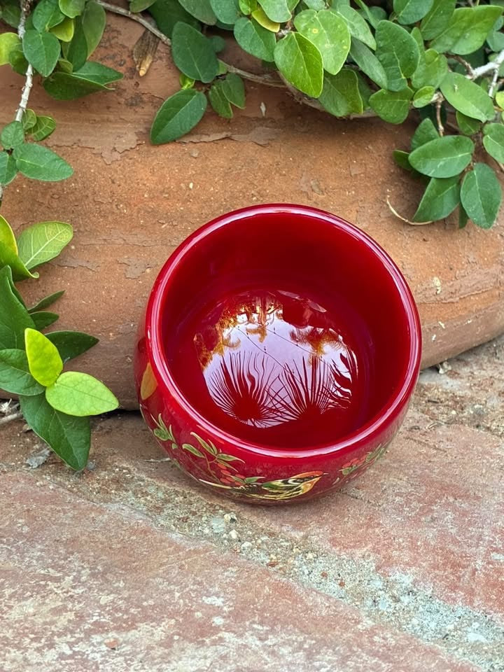 Red Handmade Porcelain Jianzhan Teacup With Bird