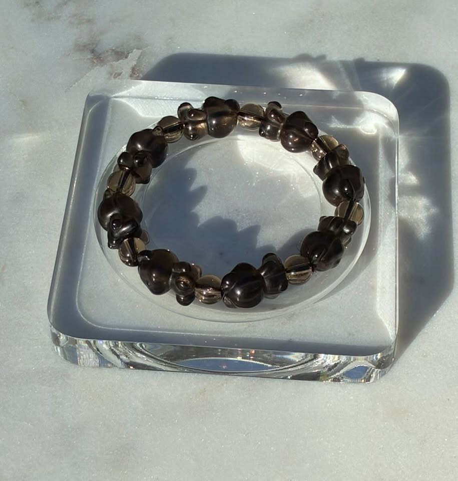 Natural Icy Obsidian Hand-Carved Teddy Bear Bracelet