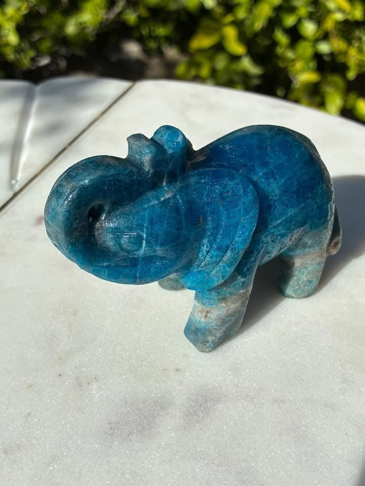 Blue Apatite Hand-Carved Elephant