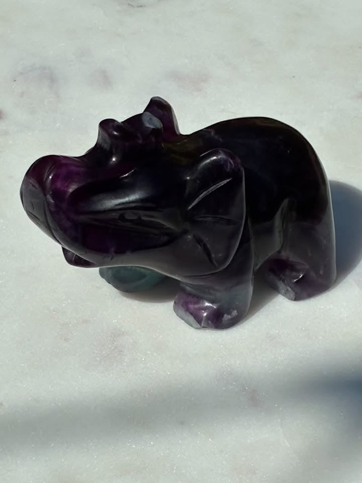 Rainbow Fluorite Hand-Carved Elephant