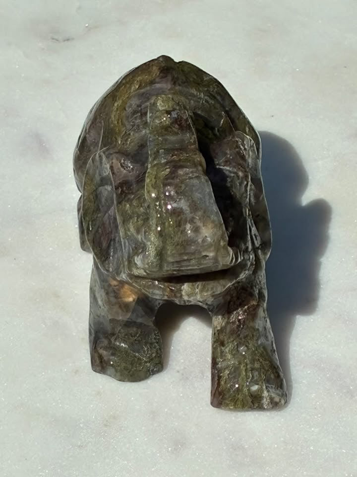 Green Moss Agate Hand-Carved Elephant