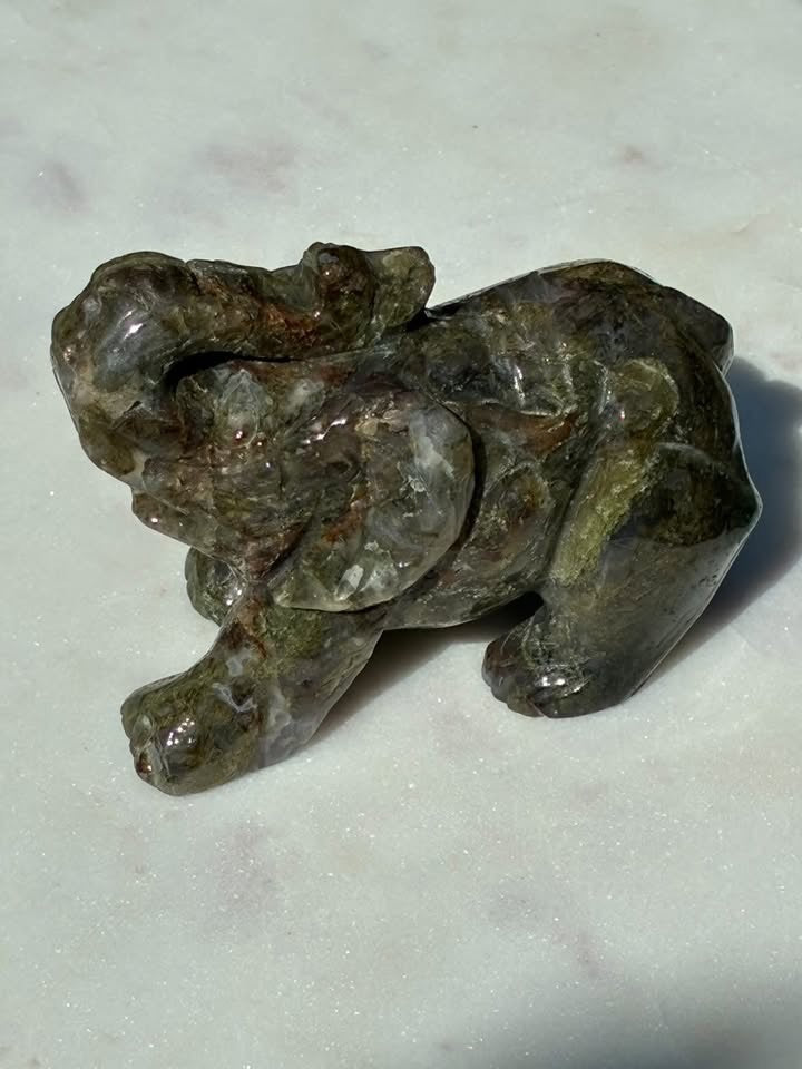 Green Moss Agate Hand-Carved Elephant