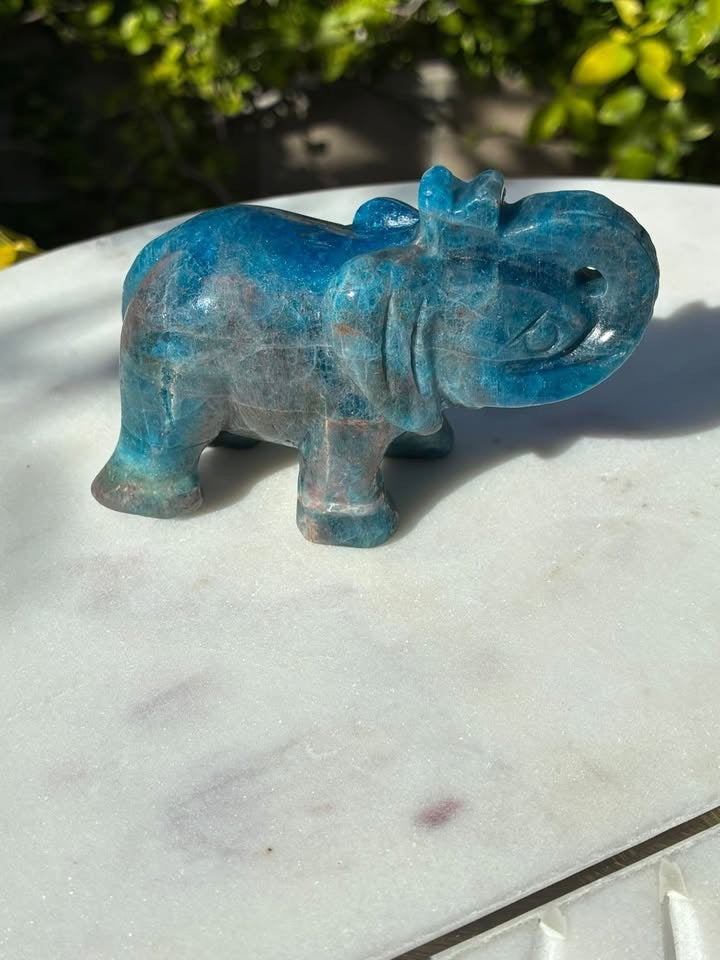 Blue Apatite Hand-Carved Elephant
