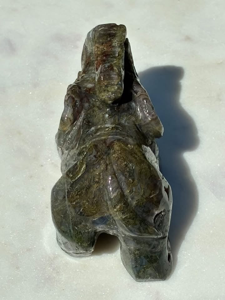 Green Moss Agate Hand-Carved Elephant