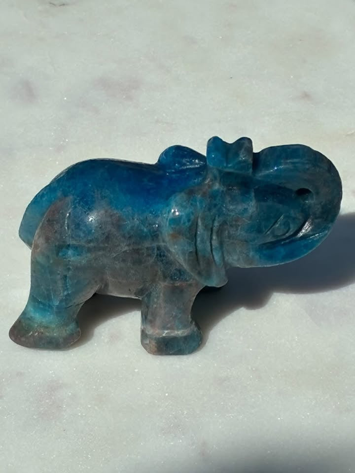 Blue Apatite Hand-Carved Elephant