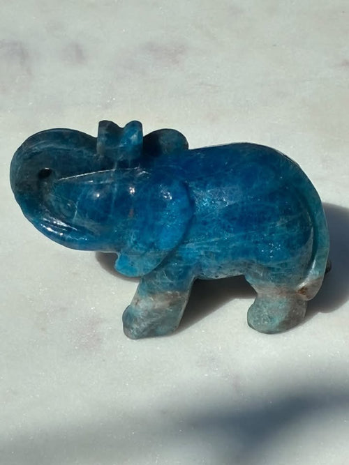 Blue Apatite Hand-Carved Elephant