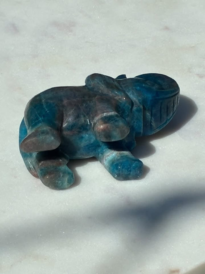 Blue Apatite Hand-Carved Elephant
