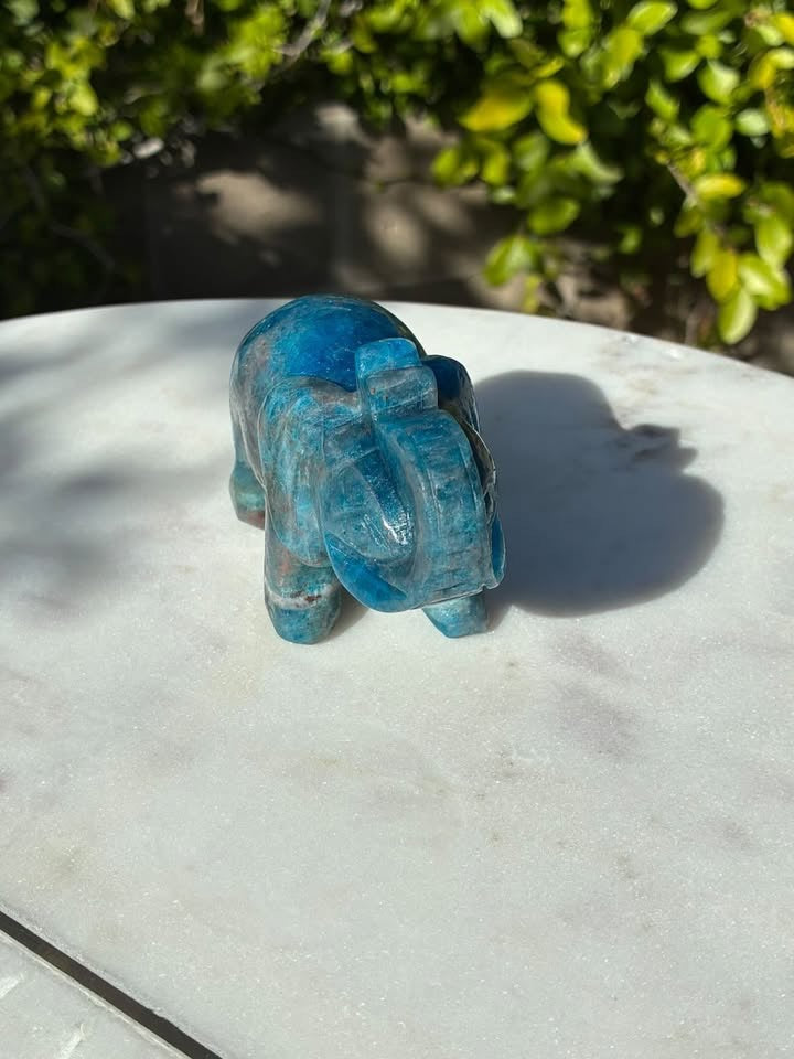 Blue Apatite Hand-Carved Elephant