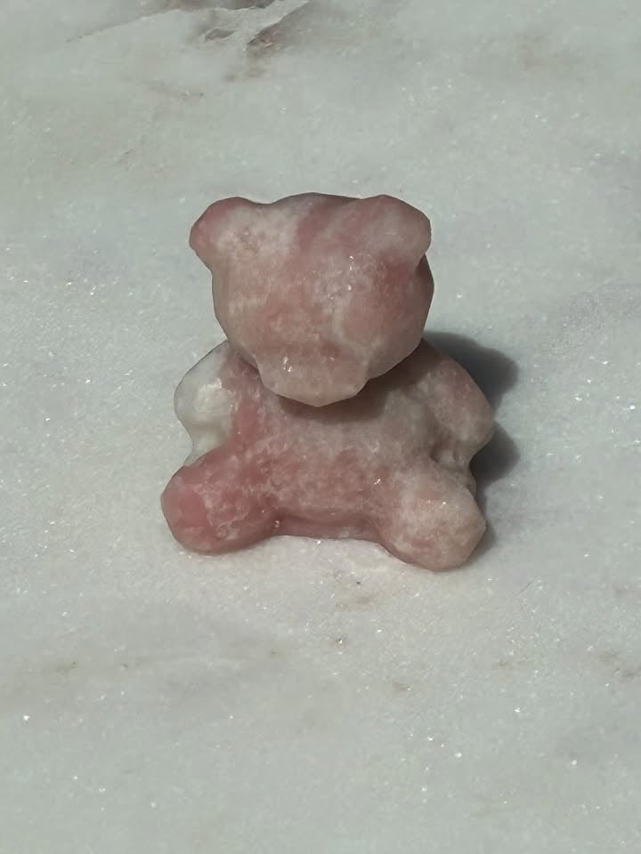 Pink-Opalite Hand-Carved Teddy Bear