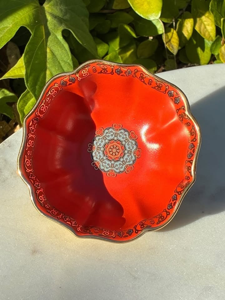 Yellow, Red, & Gold Handmade Porcelain Jianzhan Teacup