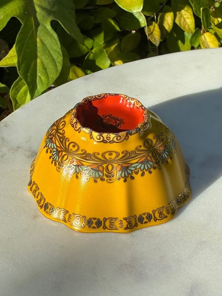 Yellow, Red, & Gold Handmade Porcelain Jianzhan Teacup