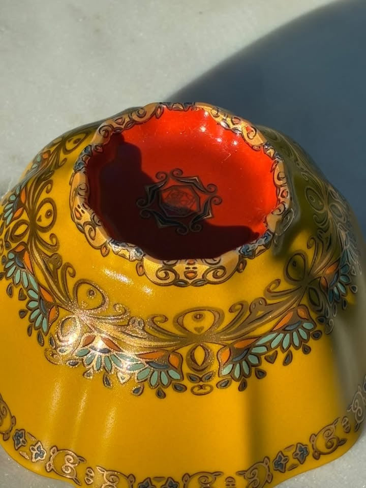 Yellow, Red, & Gold Handmade Porcelain Jianzhan Teacup
