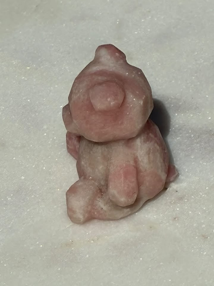 Pink-Opalite Hand-Carved Teddy Bear