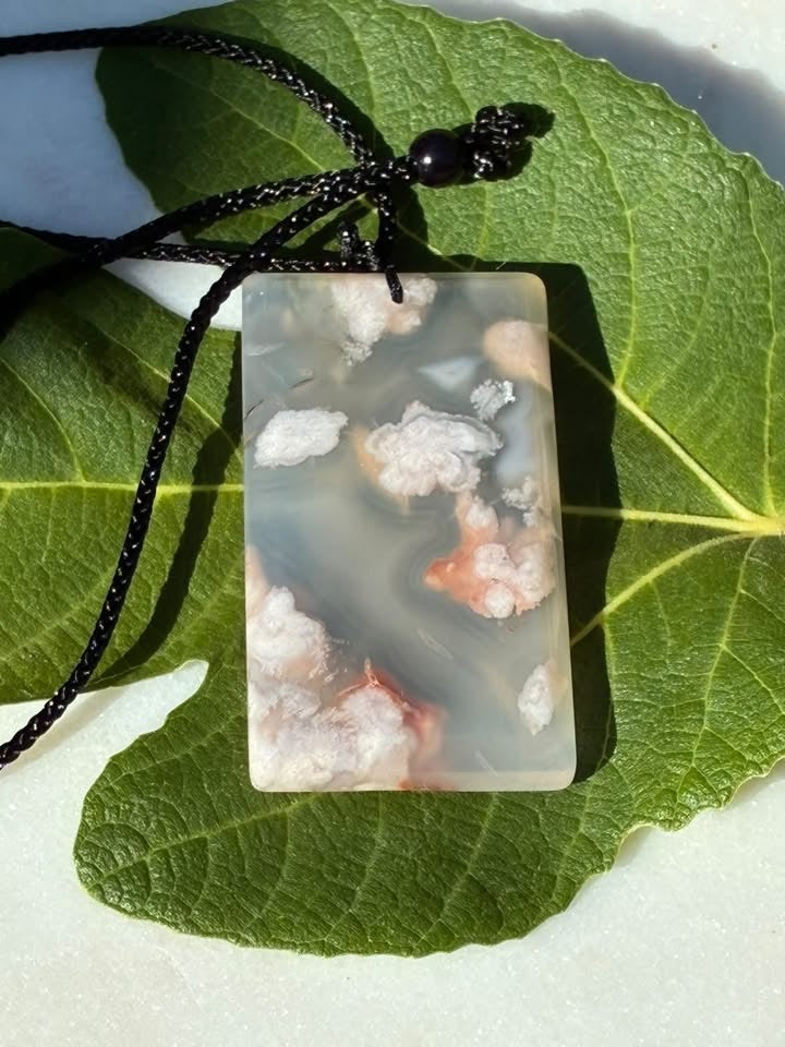 Carved Cherry Blossom Agate Pendant