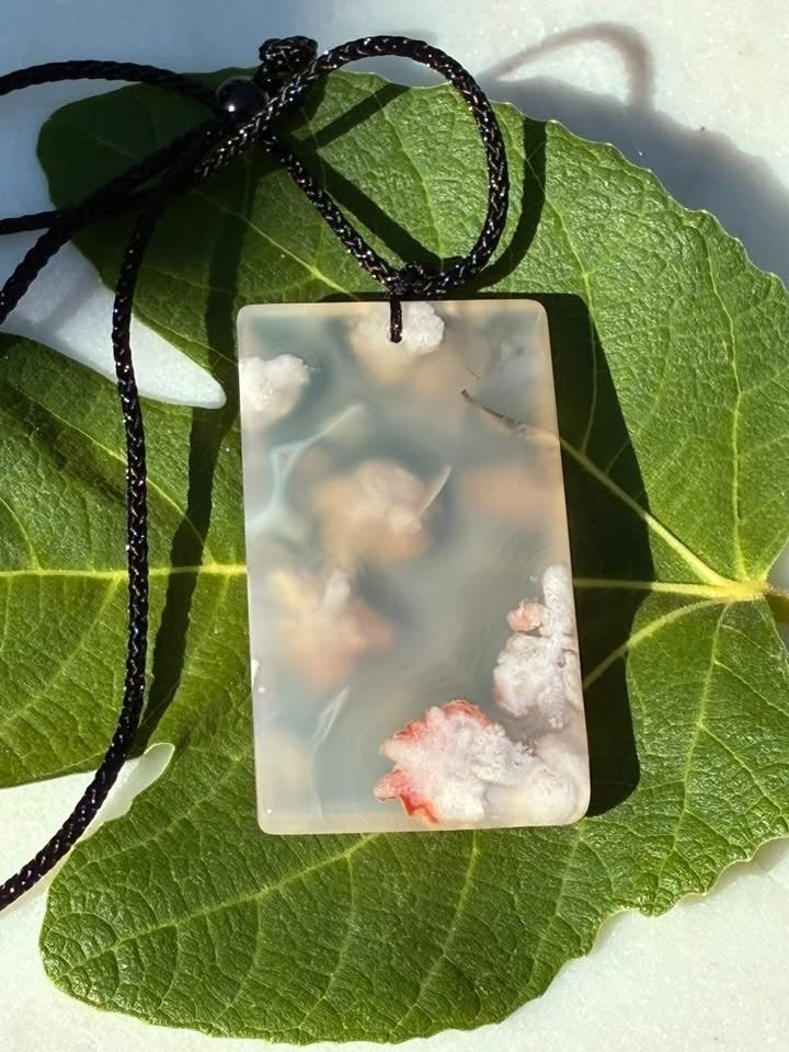 Carved Cherry Blossom Agate Pendant