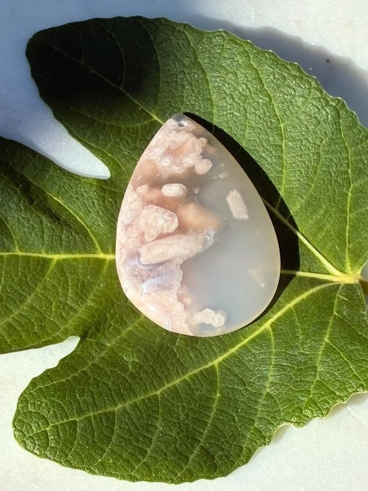 Carved Cherry Blossom Agate Pendant
